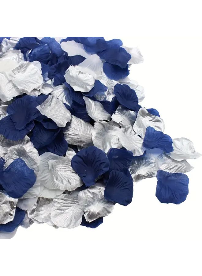 Navy Blue And Silver Fabric Rose Petals 1000pcs For Wedding Table Decorations - Image 1